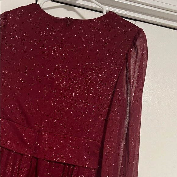 Maison Tara Burgundy Long Sleeve Dress with Sparkle - Picture 7 of 7